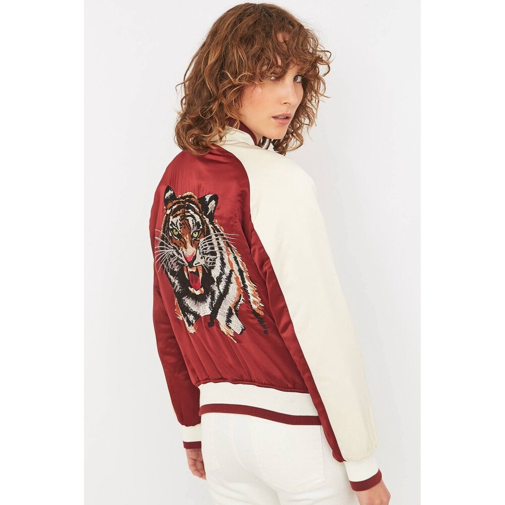 Urban Outfitters Silence + Noise Tiger Satin Bomber Jacket S 13 Reasons Why